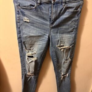 American Eagle Outfitters Ripped Skinny Jeans in Light Blue